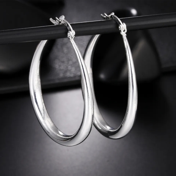 BRAND NEW S925 STERLING SILVER OVAL HOOP EARRINGS - Picture 4 of 6